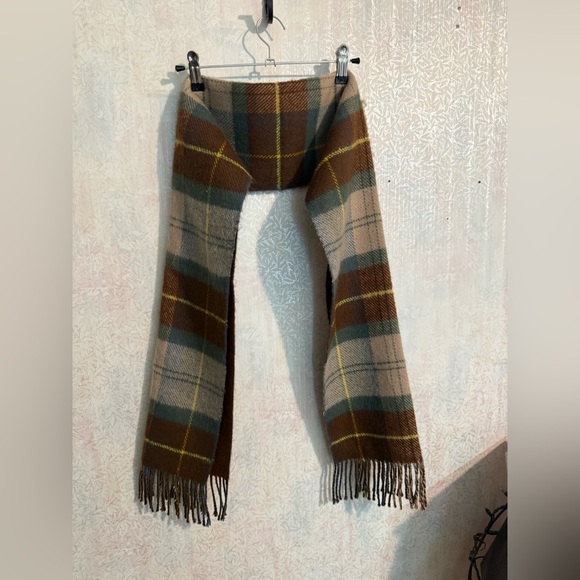 Source Unknown Other - Unknown Plaid Scarf - Brown, Green, Tan, 100% Cashmere, Hand Taylored 61 x 12